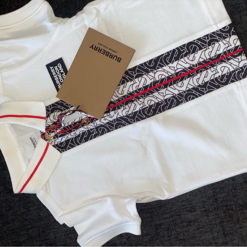 Girls Burberry Polo Tshirt White Black and Red. New with Tags